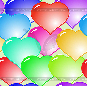 Background with glass multicolor hearts - vector image