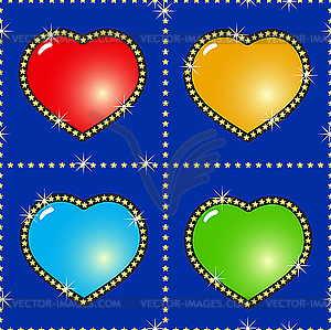 Background with glass multicolor hearts - vector image