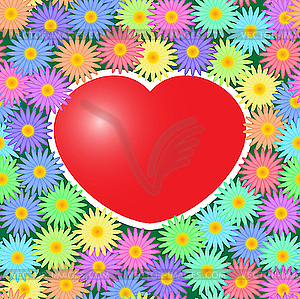 Background with red hearts and flowers - vector clip art