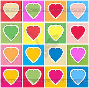 Background with multicolor hearts on grid - vector clipart