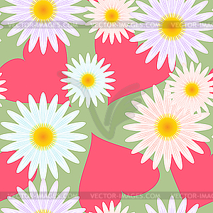 Background with hearts and flowers - vector image