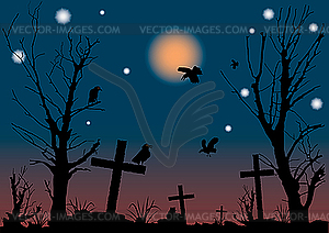 Halloween night scene - vector clipart