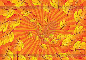 Orange rays and autumn leaves. - vector clipart