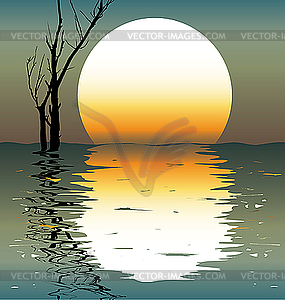 Lake. night scene - vector clip art