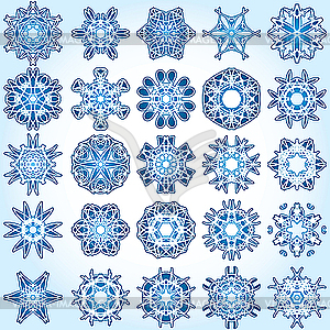 Set of 25 six-rays crystal gradient snowflakes. - vector image