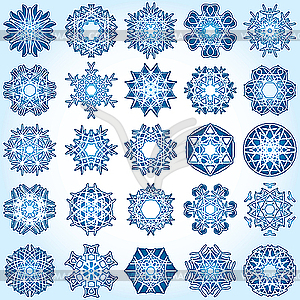 Set of 25 six-rays crystal gradient snowflakes. - vector clipart / vector image