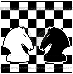 Chess board and two knights - vector image