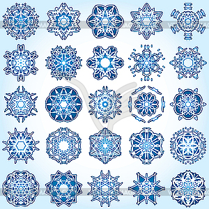 Set of 25 six-rays crystal gradient snowflakes - vector image