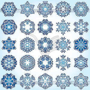 Set of 25 six-rays crystal gradient snowflakes. - vector clipart