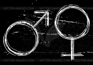 Male and female symbols on black grunge background - vector clipart