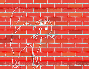 Cat on brick wall - vector clipart