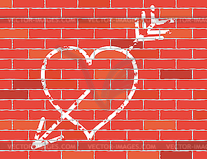 Сердце и стрелы на кирпичную стену - иллюстрация в векторном формате