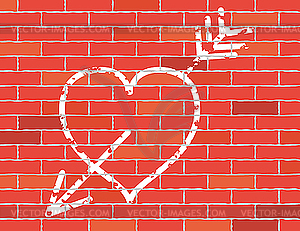 Heart and arrow on brick wall - vector clip art