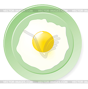 Fried eggs on green plate - vector image