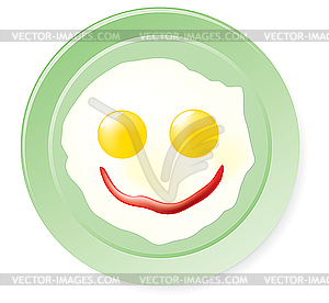 Fried eggs and ketchup in smile form - vector clip art