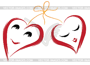 Два сердца улыбаются - стоковый векторный клипарт