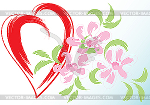 Greeting card with heart and flowers - vector clip art