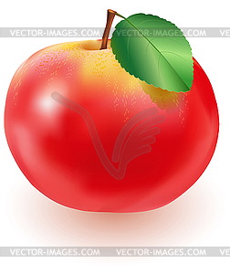 Красное яблоко с зеленым листом - изображение в векторном виде