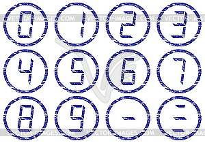 Liquid crystal digits icons grunge set - vector image