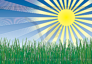 Grass, sun and sky - vector clipart