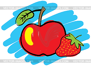 Strawberry and red apple - vector clip art