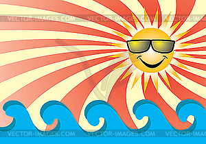 Sun over sea waves - vector clipart / vector image