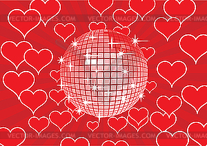 Disco ball on red background - vector clipart
