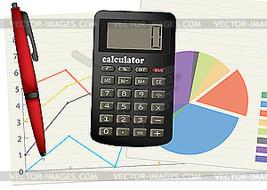 Calculator and pen - royalty-free vector clipart