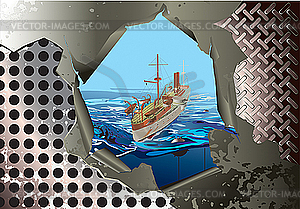 Steel background with warship - vector image