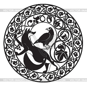 Fox and crow vignette - vector image