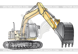 Crawler excavator wireframe - vector clip art