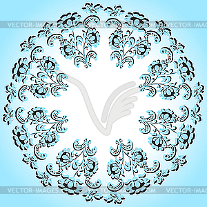 Round blue floral frame - vector image