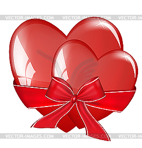 Two hearts tied with bow - vector clip art