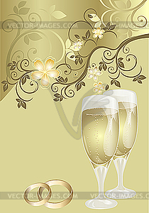 Wedding card with glasses champagne - vector image