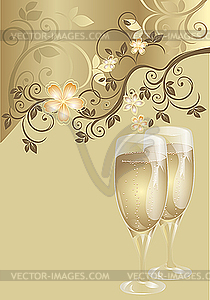 Свадебная открытка с бокалами шампанского - векторный клипарт Royalty-Free