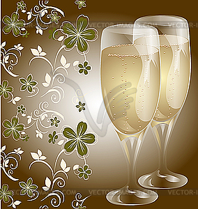 Wedding card with glasses champagne - vector clip art