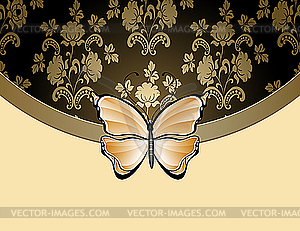 Бежевая цветочная открытка с бабочкой - векторное изображение EPS