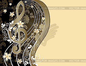 Beige musical card with treble clef - vector image