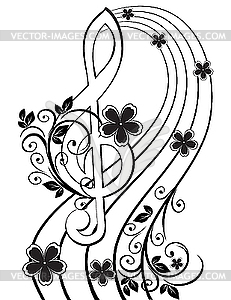 Treble clef and flower pattern - vector image