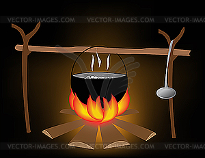 Cooking food on fire - vector clipart / vector image