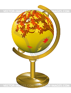 Globe with the image of the autumn landscape.  - vector image