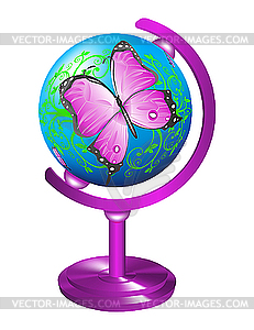 Globe with the image of butterfly.  - color vector clipart