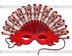 Hand-held fan and mask. - vector clipart / vector image