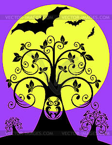 Night tree with an owl - vector image