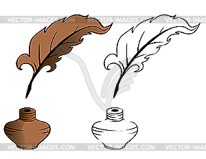 Pens and inkwells - vector image