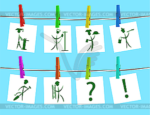 Sheet of paper on the clothesline - vector image