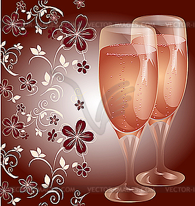 Bright postcard with glasses of champagne - vector image