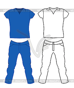 Jeans and T-shirt. Men`s Clothing - vector clip art