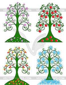 Four Seasonal trees - vector EPS clipart