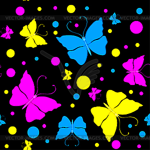 Бесшовный черный фон с бабочками - изображение в векторе / векторный клипарт